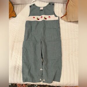 Boys Green Gingham Smocked Santa Longall